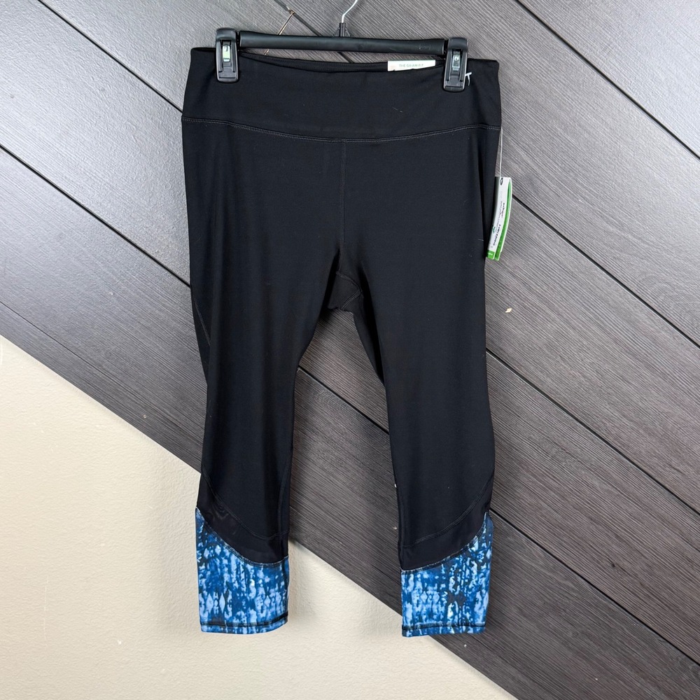 Gaiam Women's Large Black Blue Om Mesh Yoga Capri Leggings High Rise NWT